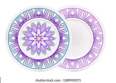 Set of two round ornament with decorative mandala. Vector illustration.