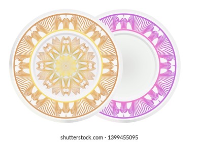 Set of two round ornament. Decorative frame and floral mandala. Arabic, Indian, Motifs. Vector Illustration. For kitchen decoration