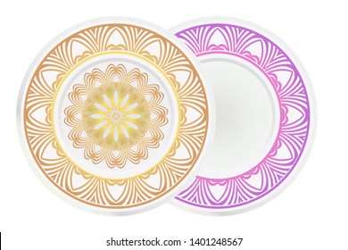 Set of two round ornament. Decorative frame and floral mandala. Arabic, Indian, Motifs. Vector Illustration. For kitchen decoration