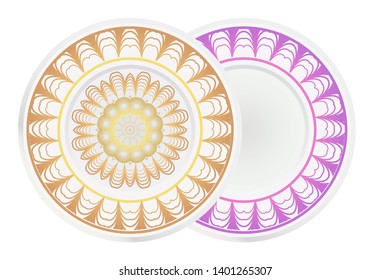 Set of two round ornament. Decorative frame and floral mandala. Arabic, Indian, Motifs. Vector Illustration. For kitchen decoration