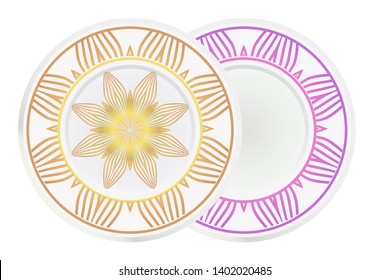 Set of two round ornament. Decorative frame and floral mandala. Arabic, Indian, Motifs. Vector Illustration. For kitchen decoration