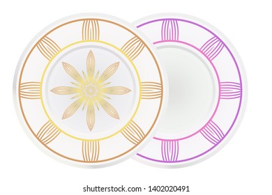 Set of two round ornament. Decorative frame and floral mandala. Arabic, Indian, Motifs. Vector Illustration. For kitchen decoration
