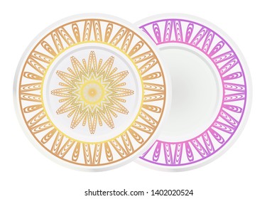 Set of two round ornament. Decorative frame and floral mandala. Arabic, Indian, Motifs. Vector Illustration. For kitchen decoration