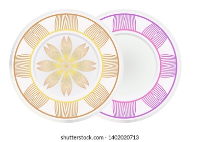 Set of two round ornament. Decorative frame and floral mandala. Arabic, Indian, Motifs. Vector Illustration. For kitchen decoration
