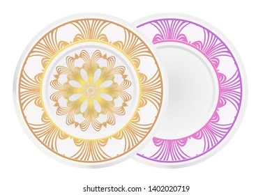 Set of two round ornament. Decorative frame and floral mandala. Arabic, Indian, Motifs. Vector Illustration. For kitchen decoration