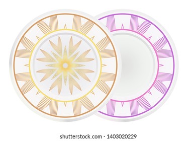 Set of two round ornament. Decorative frame and floral mandala. Arabic, Indian, Motifs. Vector Illustration. For kitchen decoration