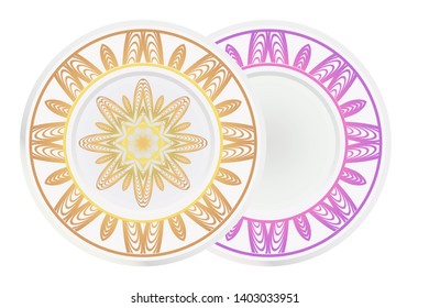Set of two round ornament. Decorative frame and floral mandala. Arabic, Indian, Motifs. Vector Illustration. For kitchen decoration