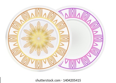 Set of two round ornament. Decorative frame and floral mandala. Arabic, Indian, Motifs. Vector Illustration. For kitchen decoration