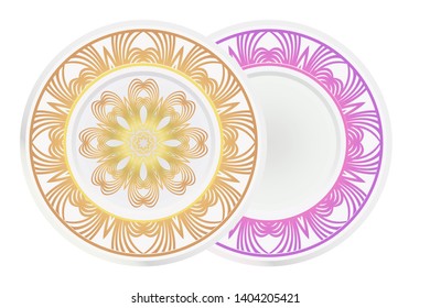 Set of two round ornament. Decorative frame and floral mandala. Arabic, Indian, Motifs. Vector Illustration. For kitchen decoration