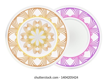 Set of two round ornament. Decorative frame and floral mandala. Arabic, Indian, Motifs. Vector Illustration. For kitchen decoration