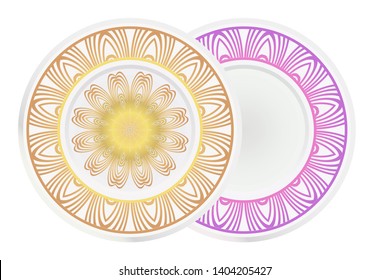 Set of two round ornament. Decorative frame and floral mandala. Arabic, Indian, Motifs. Vector Illustration. For kitchen decoration
