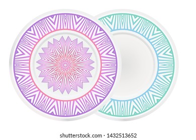 Set of two round ornament. Decorative frame and floral mandala. Arabic, Indian, Motifs. Vector Illustration. For kitchen decoration
