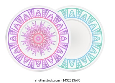 Set of two round ornament. Decorative frame and floral mandala. Arabic, Indian, Motifs. Vector Illustration. For kitchen decoration
