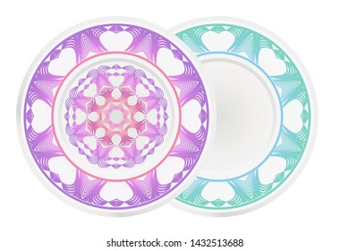 Set of two round ornament. Decorative frame and floral mandala. Arabic, Indian, Motifs. Vector Illustration. For kitchen decoration