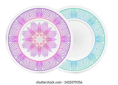 Set of two round ornament. Decorative frame and floral mandala. Arabic, Indian, Motifs. Vector Illustration. For kitchen decoration