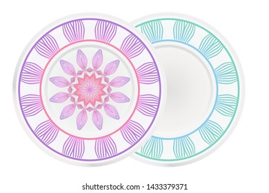 Set of two round ornament. Decorative frame and floral mandala. Arabic, Indian, Motifs. Vector Illustration. For kitchen decoration