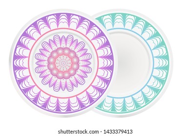 Set of two round ornament. Decorative frame and floral mandala. Arabic, Indian, Motifs. Vector Illustration. For kitchen decoration