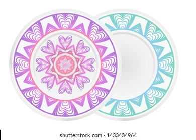 Set of two round ornament. Decorative frame and floral mandala. Arabic, Indian, Motifs. Vector Illustration. For kitchen decoration