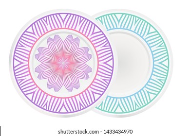 Set of two round ornament. Decorative frame and floral mandala. Arabic, Indian, Motifs. Vector Illustration. For kitchen decoration