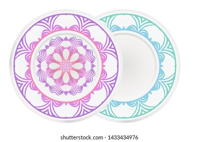 Set of two round ornament. Decorative frame and floral mandala. Arabic, Indian, Motifs. Vector Illustration. For kitchen decoration