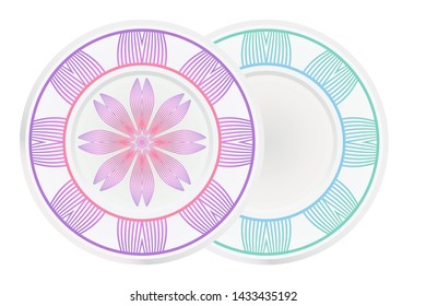 Set of two round ornament. Decorative frame and floral mandala. Arabic, Indian, Motifs. Vector Illustration. For kitchen decoration
