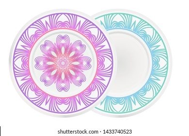 Set of two round ornament. Decorative frame and floral mandala. Arabic, Indian, Motifs. Vector Illustration. For kitchen decoration