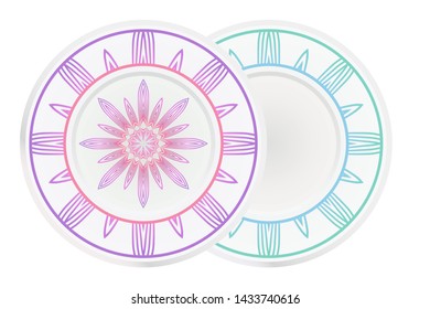 Set of two round ornament. Decorative frame and floral mandala. Arabic, Indian, Motifs. Vector Illustration. For kitchen decoration
