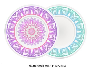 Set of two round ornament. Decorative frame and floral mandala. Arabic, Indian, Motifs. Vector Illustration. For kitchen decoration