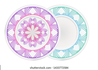Set of two round ornament. Decorative frame and floral mandala. Arabic, Indian, Motifs. Vector Illustration. For kitchen decoration