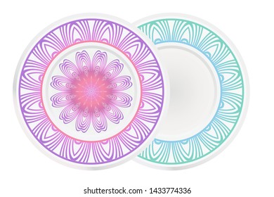 Set of two round ornament. Decorative frame and floral mandala. Arabic, Indian, Motifs. Vector Illustration. For kitchen decoration
