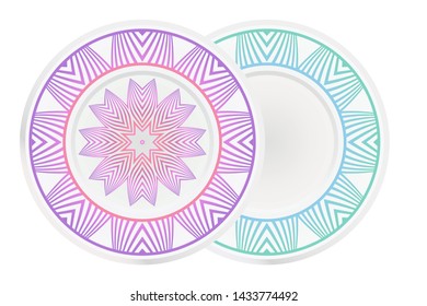 Set of two round ornament. Decorative frame and floral mandala. Arabic, Indian, Motifs. Vector Illustration. For kitchen decoration