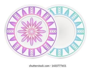 Set of two round ornament. Decorative frame and floral mandala. Arabic, Indian, Motifs. Vector Illustration. For kitchen decoration