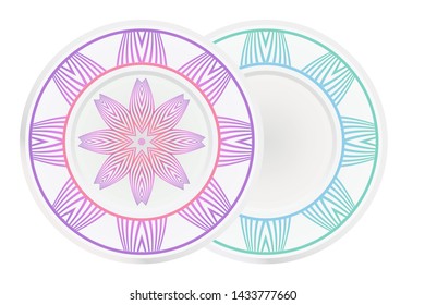 Set of two round ornament. Decorative frame and floral mandala. Arabic, Indian, Motifs. Vector Illustration. For kitchen decoration