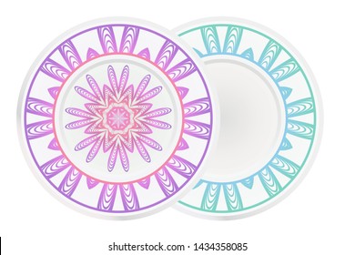 Set of two round ornament. Decorative frame and floral mandala. Arabic, Indian, Motifs. Vector Illustration. For kitchen decoration