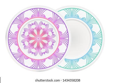 Set of two round ornament. Decorative frame and floral mandala. Arabic, Indian, Motifs. Vector Illustration. For kitchen decoration