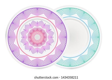 Set of two round ornament. Decorative frame and floral mandala. Arabic, Indian, Motifs. Vector Illustration. For kitchen decoration