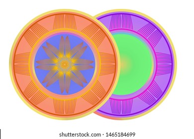 Set of two round ornament. Decorative frame and floral mandala. Arabic, Indian, Motifs. Vector Illustration. For kitchen decoration