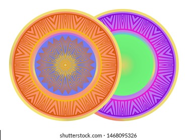 Set of two round ornament. Decorative frame and floral mandala. Arabic, Indian, Motifs. Vector Illustration. For kitchen decoration