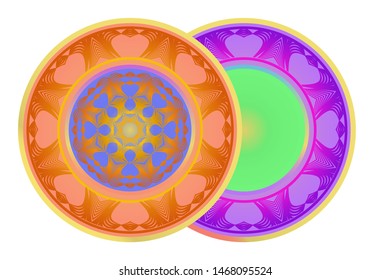 Set of two round ornament. Decorative frame and floral mandala. Arabic, Indian, Motifs. Vector Illustration. For kitchen decoration