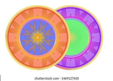 Set of two round ornament. Decorative frame and floral mandala. Arabic, Indian, Motifs. Vector Illustration. For kitchen decoration