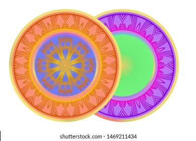 Set of two round ornament. Decorative frame and floral mandala. Arabic, Indian, Motifs. Vector Illustration. For kitchen decoration