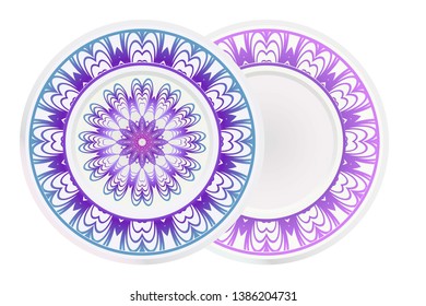 Set of two round ornaments with decorative mandala. Vector illustration.