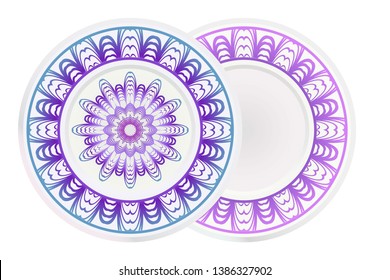 Set of two round ornaments with decorative mandala. Vector illustration.