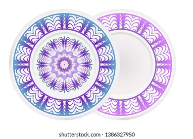 Set of two round ornaments with decorative mandala. Vector illustration.