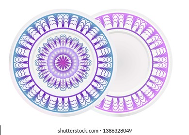 Set of two round ornaments with decorative mandala. Vector illustration.