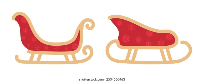 Set of two Santa Claus sleighs. Santa's sled. Vector.