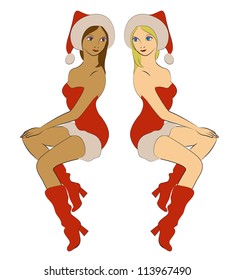 Set of two Santa girls