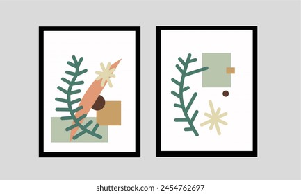 Set von zwei skandinavischen Wanddruck. Schlichte ästhetische Wandkunst, Bildschirmhintergrund, Wanddekor, Wanddekor und Wohnkultur.