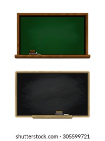 Set of two school blackboards, green and black. Isolated vector design.