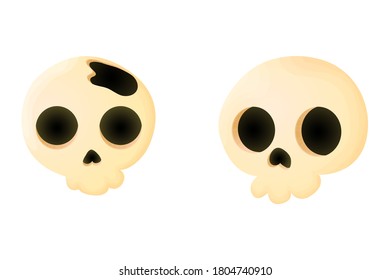 Set of two sculls in cartoons style. Funny scull icons in comic style. Vector illustration, isolated on white background.